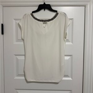 Maurices Cream Blouse with Beaded Neckline